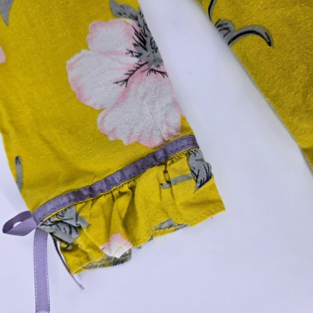 Bear Leader Mustard Yellow Floral Ruffle Sleeve Cotton Jumper Dress‎ Size 120